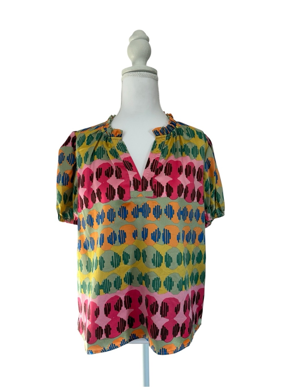 Avara Colorblock Geo Print Short Sleeve Top - Multicolor